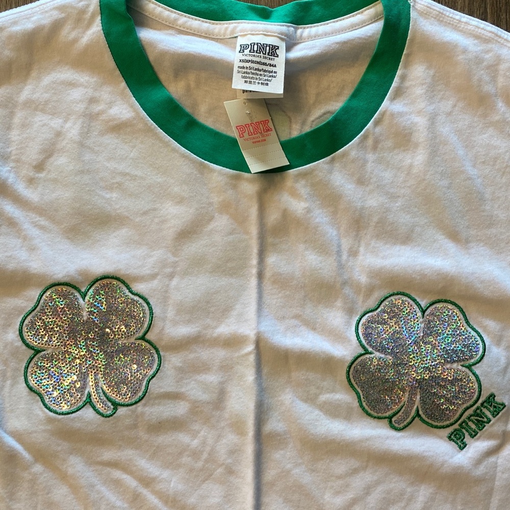 PINK Victoria's Secret Green and White Clover Tee - Picture 2 of 7